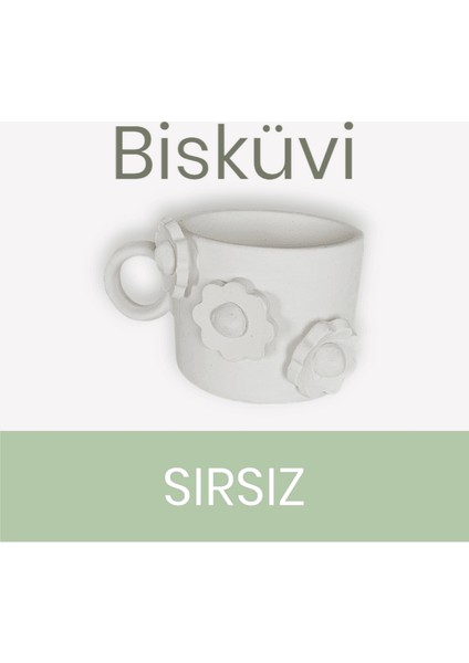 Seramik Bisküvi Çiçek G Figürlü Mug Kupa Fincan