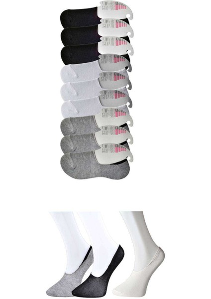 Siyah Gri ve Beyaz Kadın Babet Çorap 9 Çift