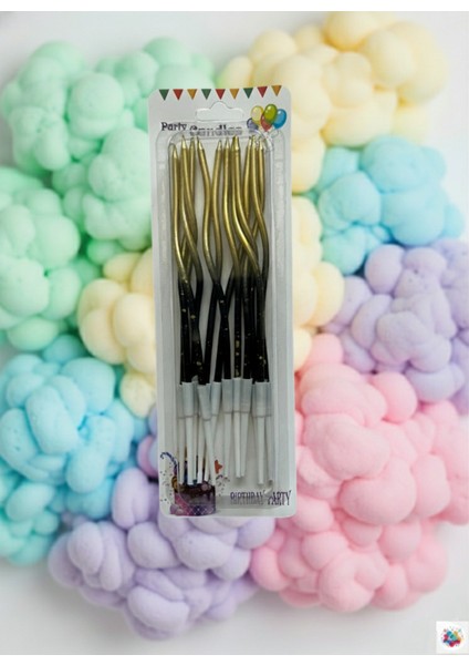 Dalgalı Mum Altın Siyah 12'li Paket 16 cm
