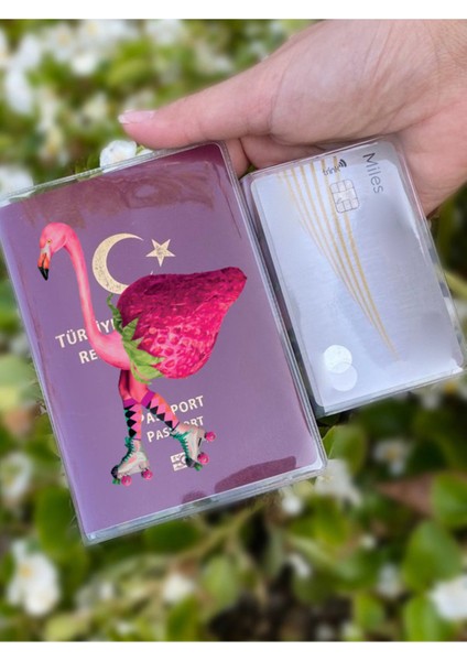 Funky Flamingo Desenli Universal Şeffaf Pasaport Kılıfı Model Tüm Ülke Pasaportlarına Uygun