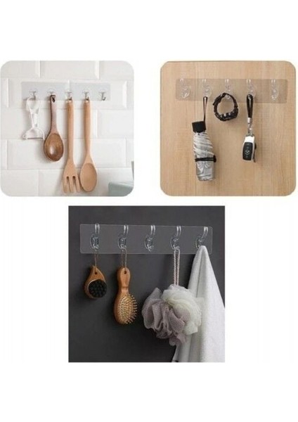 Çok Amaçlı Kendinden Yapışkanlı 5li Şeffaf Askı modelleri