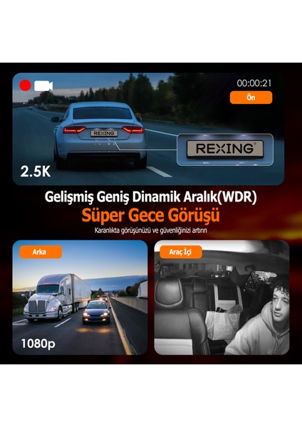 Rh2 3 Kameralı (4K+1080P+1080P) Wifi Araç Kamerası + 64GB Sd Kart indirimleri