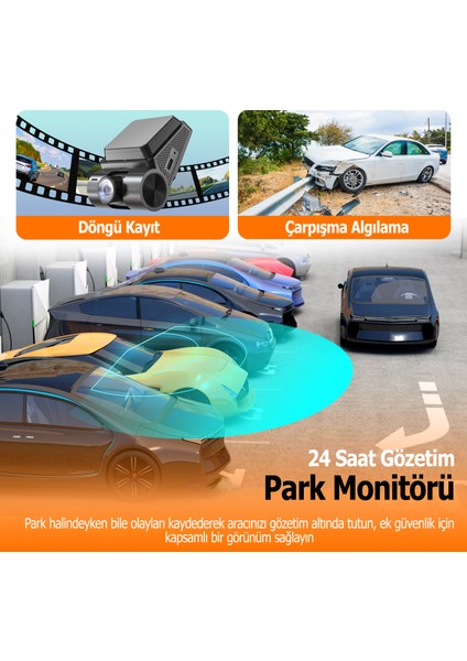 Rh2 3 Kameralı (4K+1080P+1080P) Wifi Araç Kamerası + 64GB Sd Kart