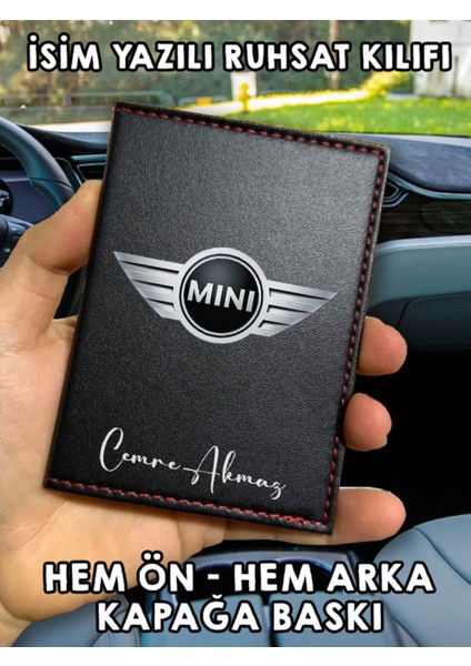 Minicooper Ön Arka Baskılı Oto Araç Ruhsat Kabı Kartlık Deri Isim Yazılı Kişiye Özel Cüzdan