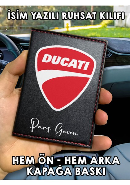 Ducati Ön Arka Baskılı Oto Araç Ruhsat Kabı Kartlık Deri Isim Yazılı Kişiye Özel Cüzdan