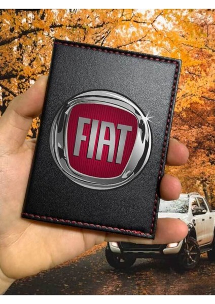 Fiat Desenli Ruhsat Kabı Logolu Oto Ruhsat Kılıfı Vinleks Deri Dikişli Araç Ruhsat Koruyucu