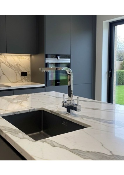 KROM Kare Lux Arıtma Çıkışlı 3 Yollu Mutfak Eviye Bataryası