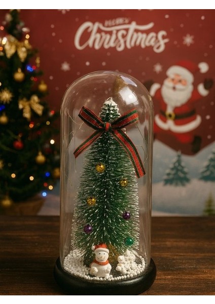 YILBAŞI 20 cm Işıklı Yılbaşı Ağacı Cam Fanus-Mini Yılbaşı Ağacı Işık Fanusu-Yılbaşı Hediyesi modelleri