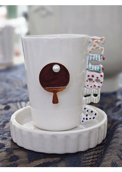 El Yapımı Isimli Maasa Tenisi Figürlü Fincan