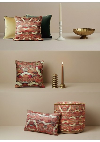 Turna Kuşu, Parlak Kadife Üzeri Digital Baskı Puf/yan Sehpa