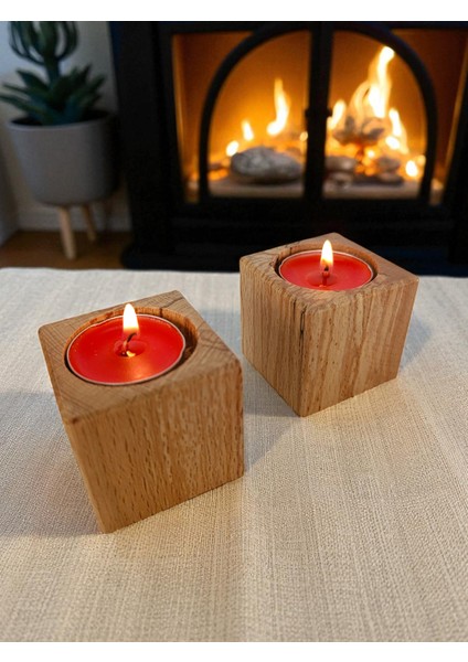 Ahşap Doğal Dekoratif Mumluk Şamdan 2'li Silindir Takım modelleri