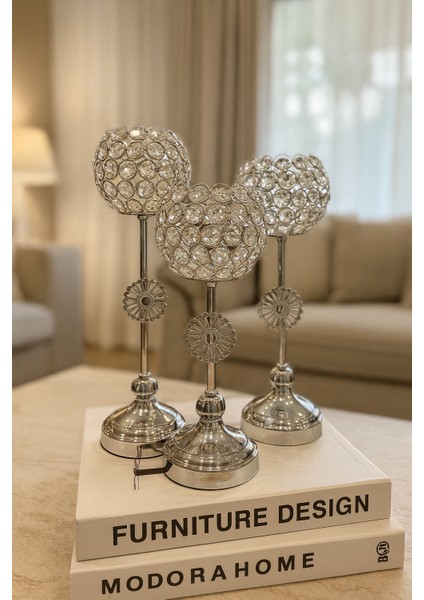 Dekoratif 3'lü Petek Şamdan - Gümüş modelleri