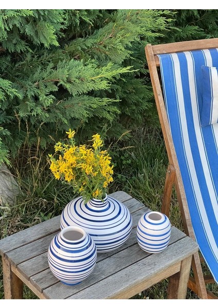 1 Adet 18CM Tombul Lacivert Line Art Vazo