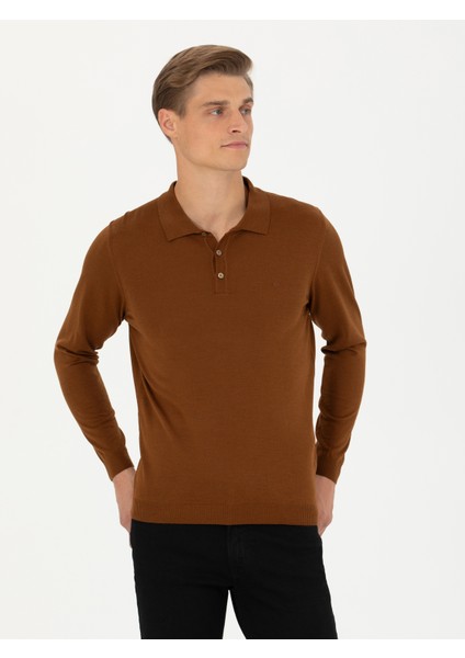 Erkek Kahverengi Slim Fit Polo Yaka Basic Triko Kazak 50270169-VR029 modelleri