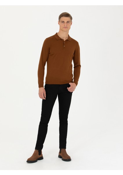 Erkek Kahverengi Slim Fit Polo Yaka Basic Triko Kazak 50270169-VR029 fırsatları