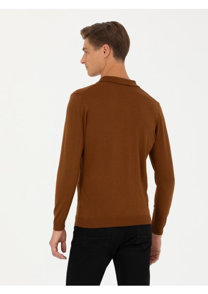 Erkek Kahverengi Slim Fit Polo Yaka Basic Triko Kazak 50270169-VR029 indirimleri