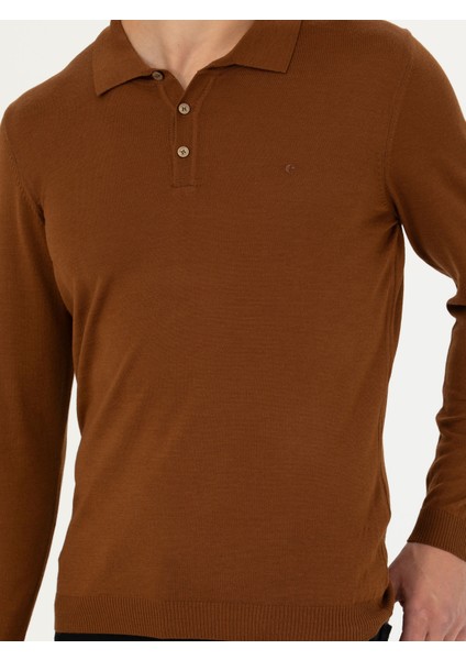 Erkek Kahverengi Slim Fit Polo Yaka Basic Triko Kazak 50270169-VR029