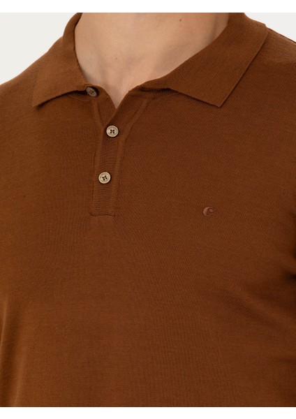 Erkek Kahverengi Slim Fit Polo Yaka Basic Triko Kazak 50270169-VR029
