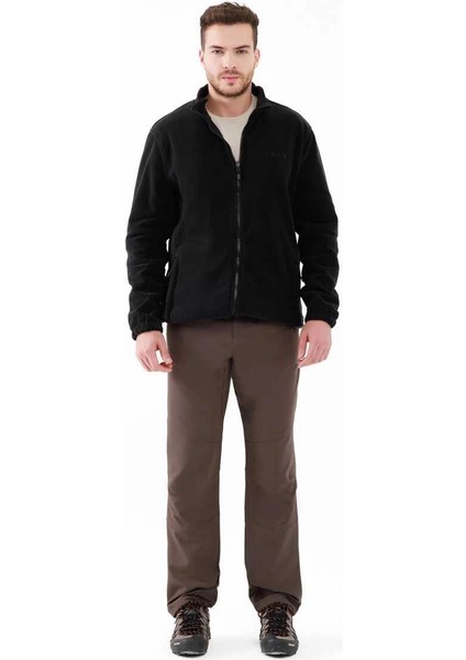 Saka Tam Fermuarlı Erkek Polar Sweatshirt Siyah