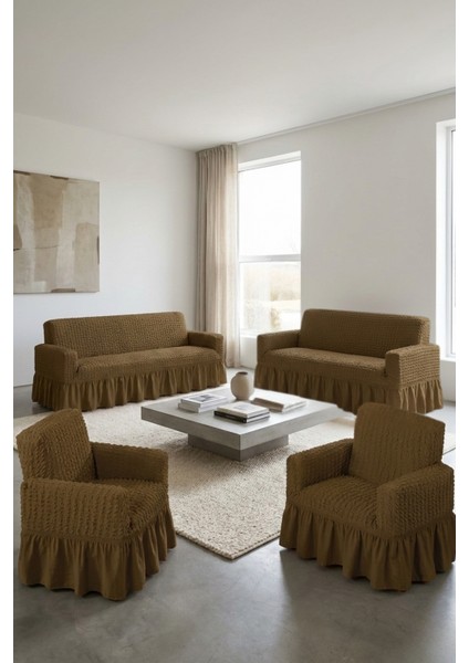 Bürümcük 3+3+1+1 Koltuk, Kanepe, Çekyat Örtüsü, Etekli, Streç, Esnek, Lastikli, Koltuk Kılıfı Takımı 3311