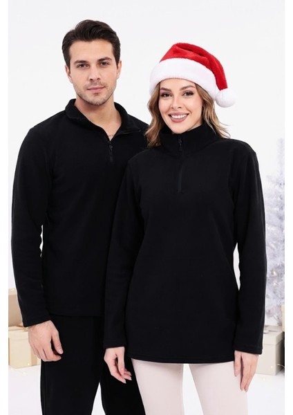 Unisex Yarım Fermuar Standart Fit Dik Yaka Soğuk Geçirmez Basic Polar Sweat