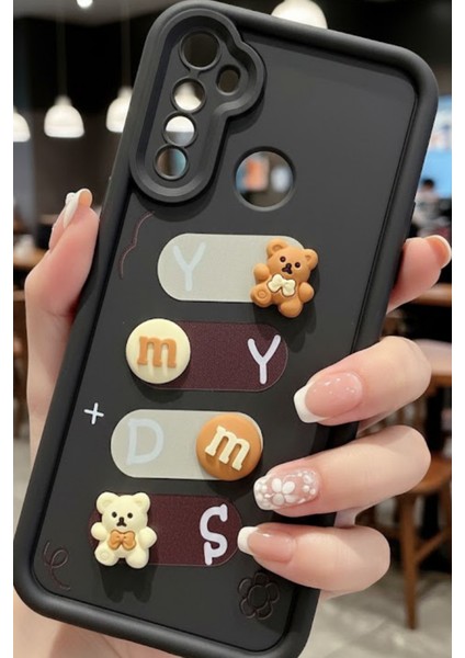 Realme 5 Uyumlu Kılıf Siyah Renk Ayıcık Figürlü 3D Kamera Korumalı Darbe Emici Yumuşak Silikon Kapak modelleri