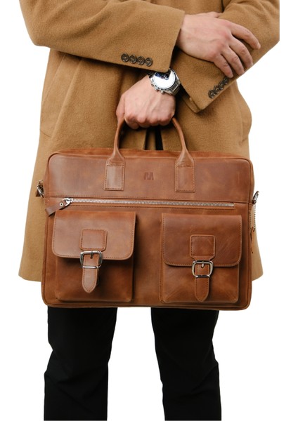 Hakiki Deri Laptop El Çantası | Loreen 2230 - Tiguan Taba