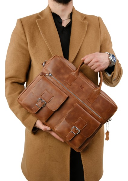 Hakiki Deri Laptop El Çantası | Loreen 2230 - Tiguan Taba modelleri