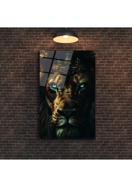 Mavi Gözlü Aslan Kral Cam Tablo