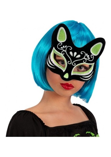 Siyah Süet Kaplama Gümüş Yeşil Simli Kedi Maskesi modelleri