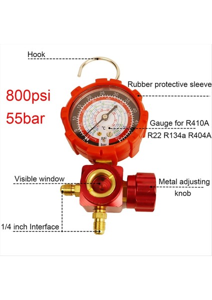 R410A R22 R22 R134A R404A Soğutucu Sanatlar Manifold Gösterge Manometre Valfi Görsel Aynalı 800PSI Kırmızı (Yurt Dışından) fiyatları