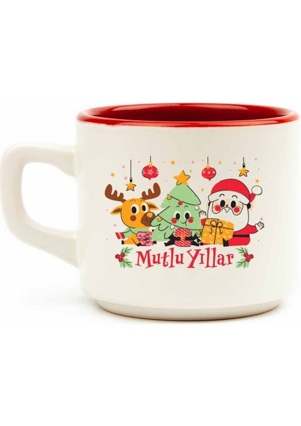 Mutlu Yıllar Noel Baba Doodle Beyaz Venüs Kupa -Yılbaşı Temalı Kupa