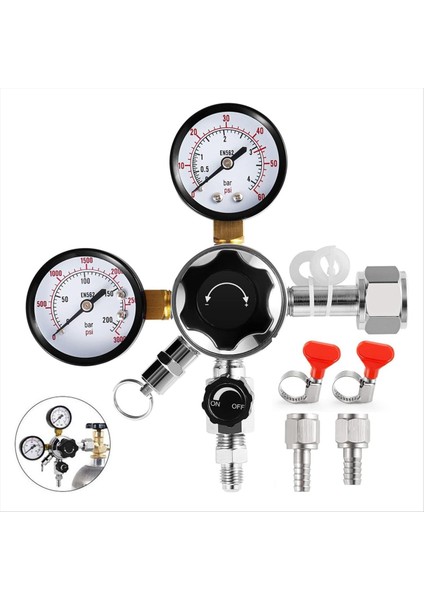 CGA-320 Keg Regülatörü 1/4inch ve 5/16 Inç Konektörlü Kegeratör Basınç Regülatörü Için Çift Aşamalı Gösterge Co2 Regülatörü (Yurt Dışından)