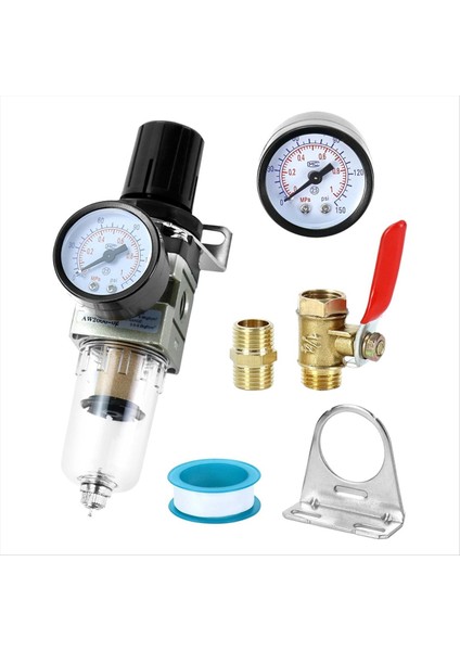 1/4 Inç Hava Kompresörü Filtre Regülatörü Combo AW2000-02 - Pirinç Elementler 150 Psı Maks Basınç Kompakt Tasarım (Yurt Dışından)