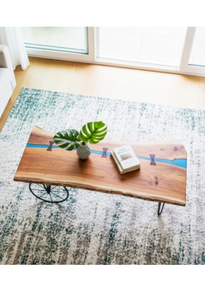 Ceviz Ağacından El Yapımı Ahşap Epoksi Tekli Dikdörtgen Sehpa -118*55 cm - Yükseklik 52 cm fiyatları