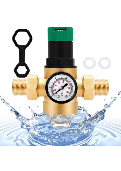 Pirinç Basınç Regülatörü 3/4 Inç DN20 Gösterge ve Filtre ile Azaltma Valfı Ev ve Endüstriyel Kullanım Için Ayarlanabilir (Yurt Dışından)
