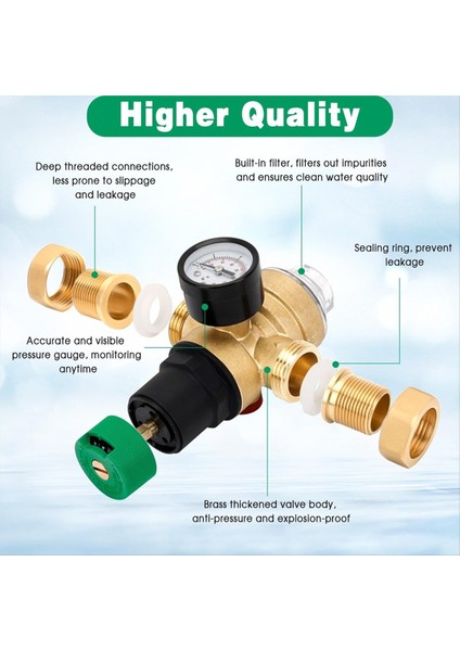 Pirinç Basınç Regülatörü 3/4 Inç DN20 Gösterge ve Filtre ile Azaltma Valfı Ev ve Endüstriyel Kullanım Için Ayarlanabilir (Yurt Dışından) modelleri