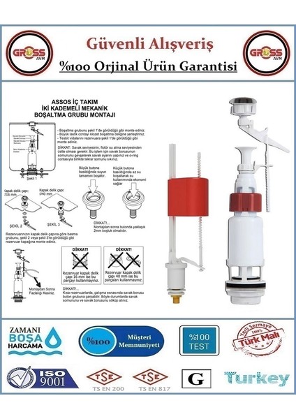 Asos Çift Kademeli Klozet Rezervuar Iç Takımı Basmalı - Orjinal Ürün