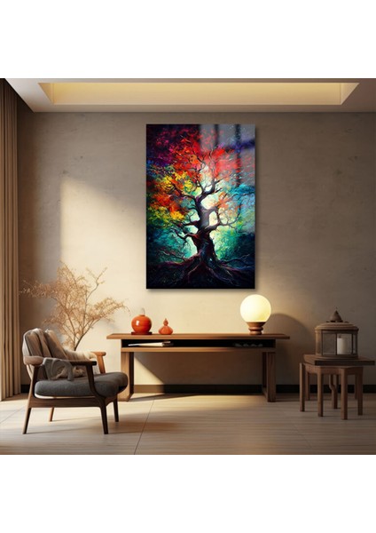 Rengarenk Harika Ağaç Tasarımı Kırılmaz Cam Tablo Ev Hediyesi Iş Yeri Hediyesi Cam Tablo fırsatları