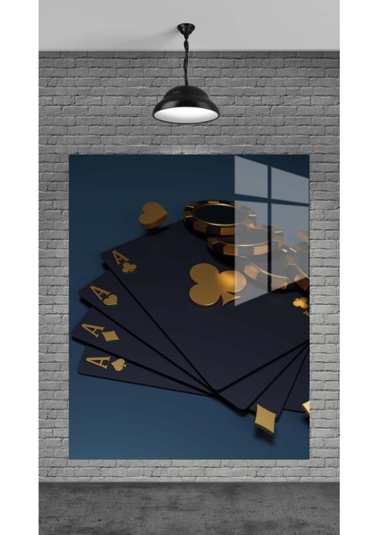 Black Oyun Kartları Dekoratif Temperli Cam Üzerine Tablo Sevgilinize Yılbaşı Hediye