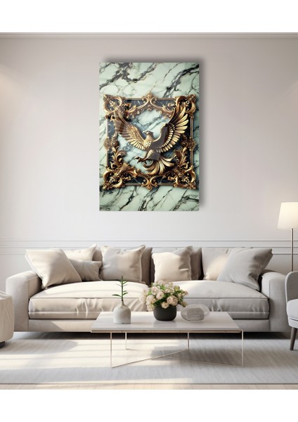 Siyah Çerçeve Içinde Altın Kartal Cam Tablo modelleri