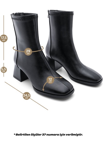 Kadın Topuklu Bot Küt Burun Arkadan Fermuarlı Nayis Siyah