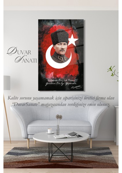 Atatürk Portresi Vatanını En Çok Seven Görevini En Iyi Yapandır Cam Tablo Duvar Dekoru, Hediyelik fiyatları