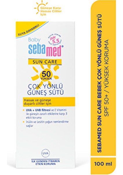 Bebek Güneş Sütü Losyonu SPF 50 100 ml Tüm Cilt Tipleri İçin Suya Dayanıklı Koruma fırsatları