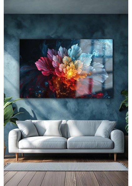 Rengarenk Parıldayan Yatay Çiçek Kırılmaz Lüks Cam Tablo Of Iş Yeri Ev Hediyesi Cam Tablo