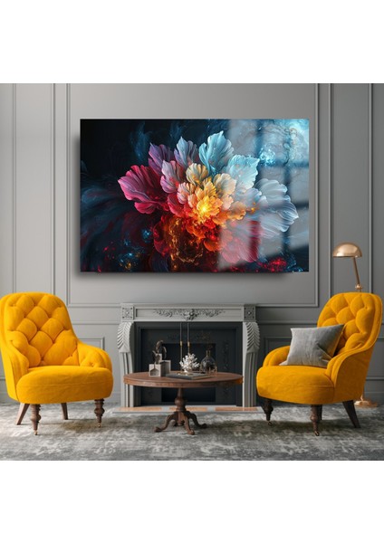 Rengarenk Parıldayan Yatay Çiçek Kırılmaz Lüks Cam Tablo Of Iş Yeri Ev Hediyesi Cam Tablo fiyatları