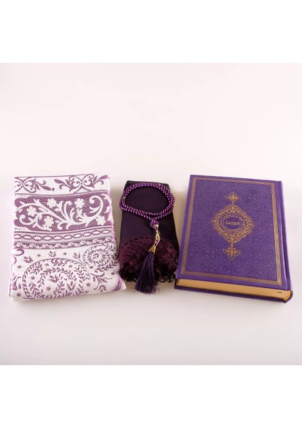 Şal + Seccade + Tesbih + Kuran Hediye Seti (Hafız Boy, Termo Deri, Mor) modelleri