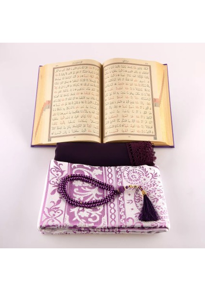 Şal + Seccade + Tesbih + Kuran Hediye Seti (Hafız Boy, Termo Deri, Mor) fırsatları