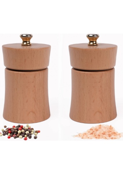 Natürel Ahşap Tuz ve Karabiber El Değirmeni Öğütücü Grinder 2 Adet 8 cm