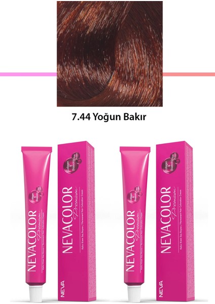 2 Li Set Premium 7.44 Yoğun Bakır - Kalıcı Krem Saç Boyası 2 x 50 G Tüp
